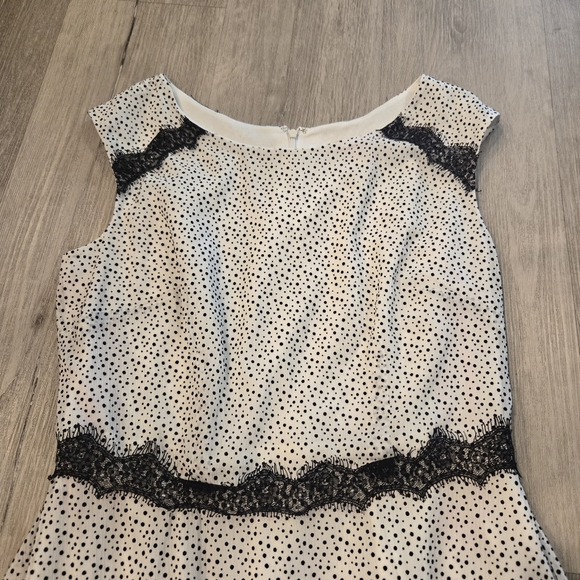 Betsey Johnsom Black White Polka Dot Lace Trim Lined Sleeveless Dress Sz 8 - Picture 4 of 7